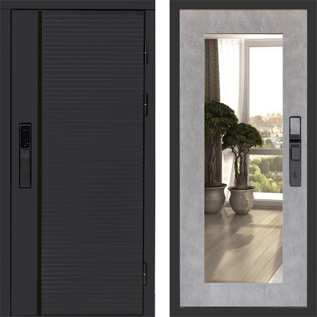 Входная дверь Black Line Триумф с зеркалом Бетон светлый 48646