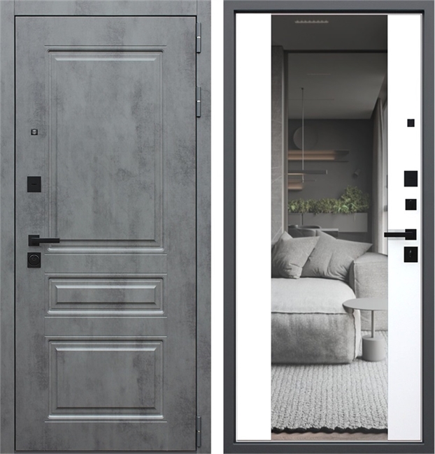 Входная металлическая дверь АСД Лира | Белый матовый с зеркалом 7212