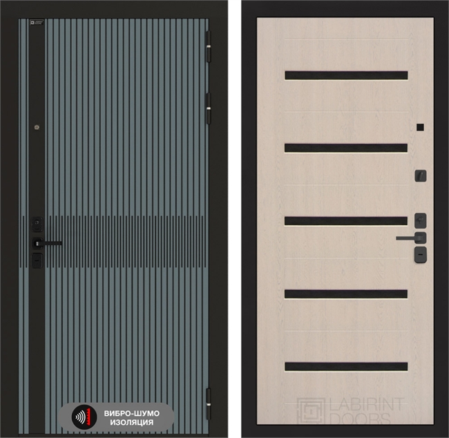 Входная металлическая дверь Лабиринт ISSIDA 01 - Беленый дуб, стекло черное 48799