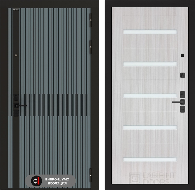 Входная металлическая дверь Лабиринт ISSIDA 01 - Сандал белый, стекло белое 48763
