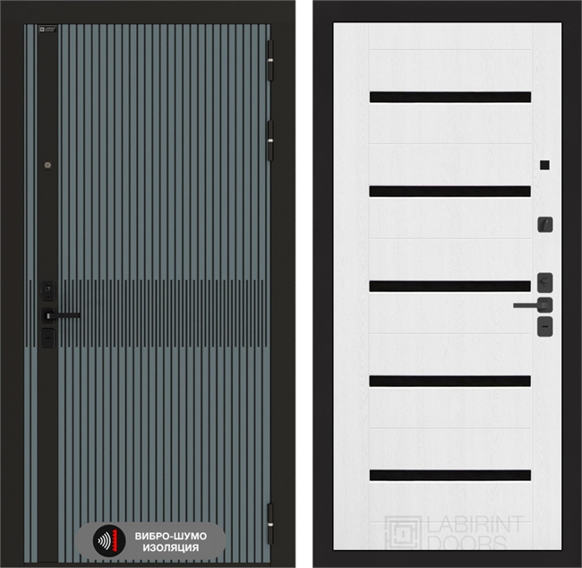 Входная металлическая дверь Лабиринт ISSIDA 01 - Белое дерево, стекло черное 48764