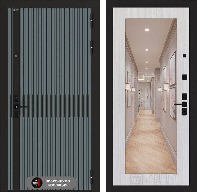 Входная металлическая дверь Лабиринт ISSIDA с Зеркалом 18 - Сандал белый 48773