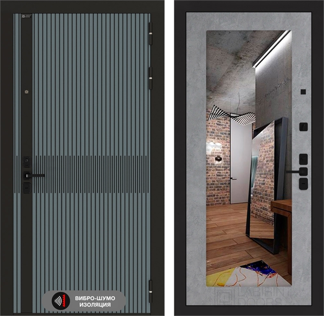 Входная металлическая дверь Лабиринт ISSIDA с Зеркалом 18 - Бетон светлый 48774