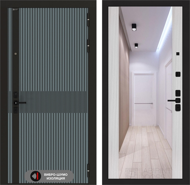 Входная металлическая дверь Лабиринт ISSIDA с Зеркалом Максимум - Сандал белый 48768