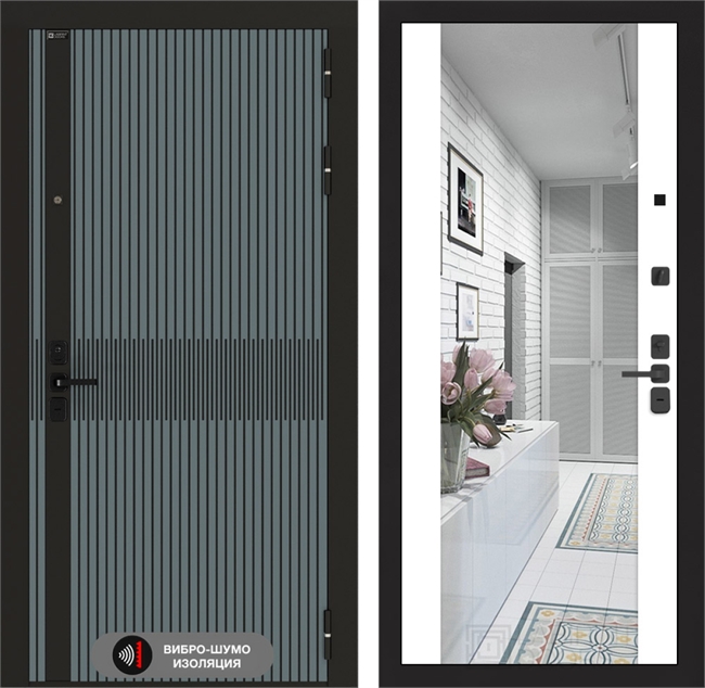 Входная металлическая дверь Лабиринт ISSIDA с Зеркалом Максимум - Белый софт 48769