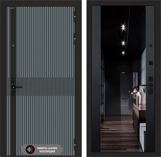 Входная металлическая дверь Лабиринт ISSIDA с Зеркалом тонированным - Черный кварц 48776