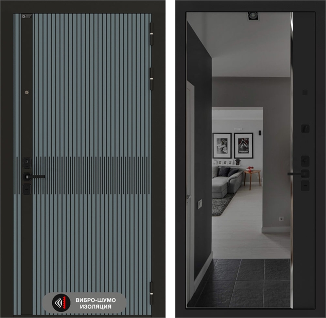 Входная дверь Лабиринт ISSIDA с зеркалом Панорама с тонировкой - Черный кварц 48823