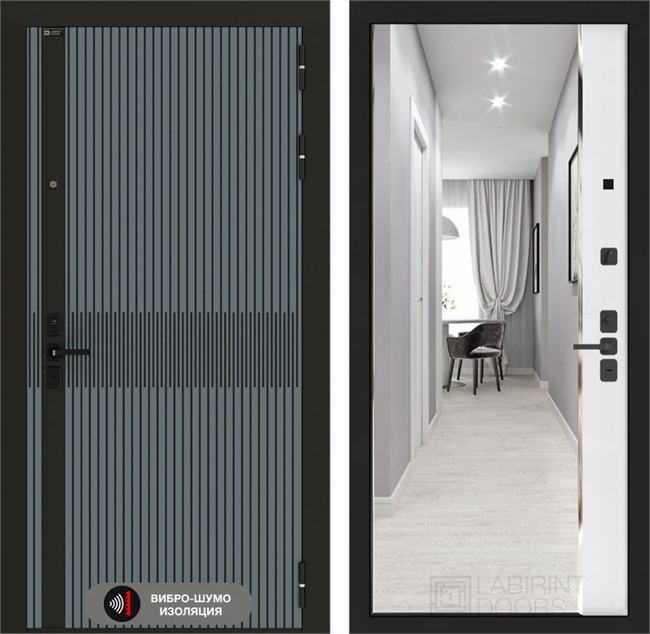 Входная дверь Лабиринт ISSIDA с зеркалом Панорама с тонировкой - Белый софт 48824