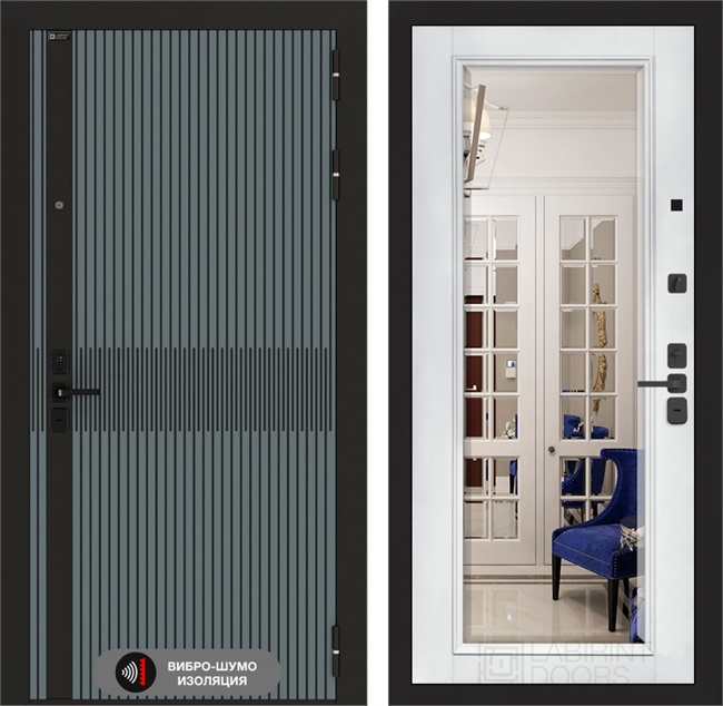 Входная металлическая дверь Лабиринт ISSIDA с Зеркалом Фацет - Белый софт 48777