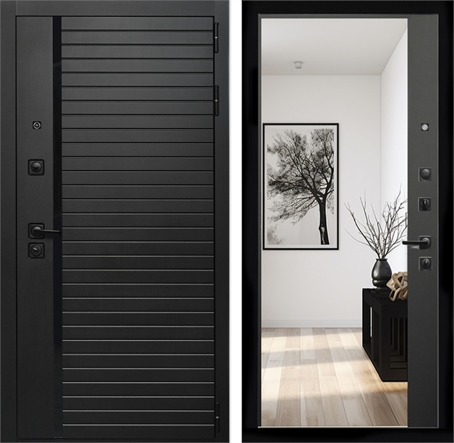 Входная дверь Интеко Агат Черный кварц - с зеркалом панорама 48905