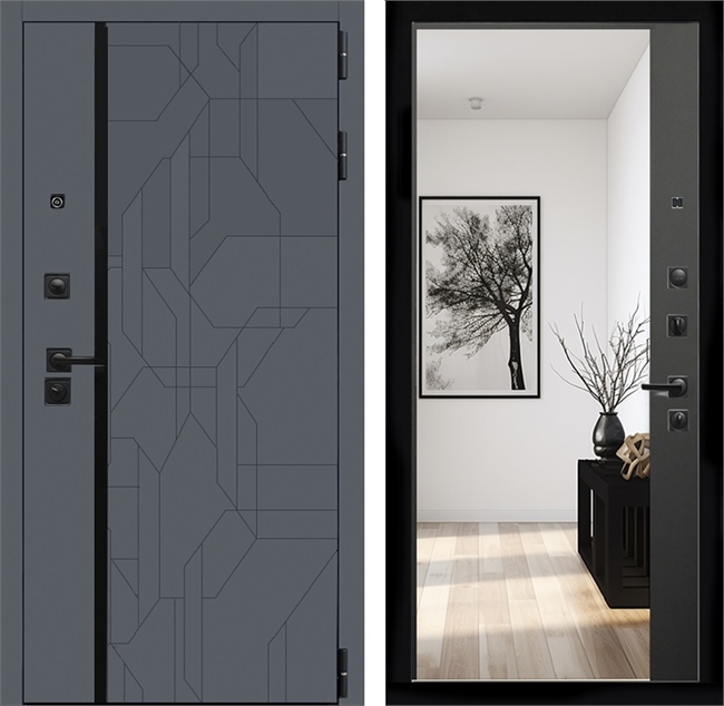 Входная дверь Интеко Верона Черный кварц - с зеркалом панорама 48933