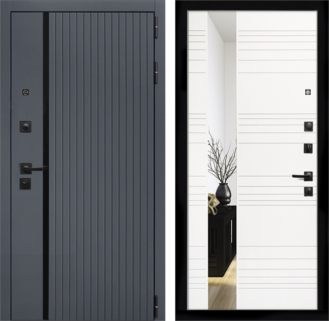 Входная дверь Интеко Агат Графит Сити Белый мат - с зеркалом 48979