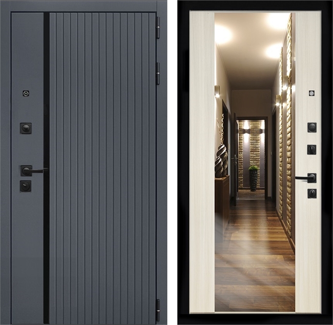 Входная дверь Интеко Агат Графит сб-16 Сандал белый - с зеркалом 48987