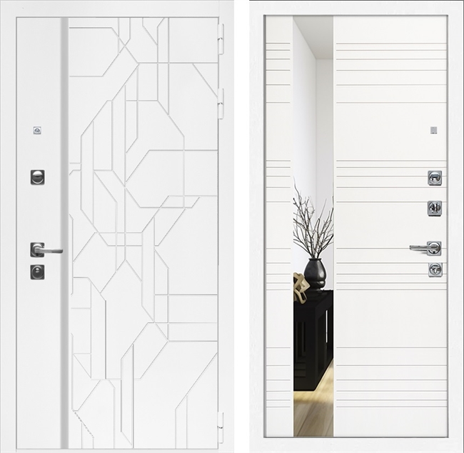 Входная дверь Интеко Верона Белый мат Сити Белый мат - с зеркалом 49042