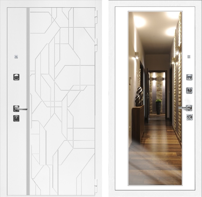 Входная дверь Интеко Верона Белый мат Белый мат - с зеркалом 49043