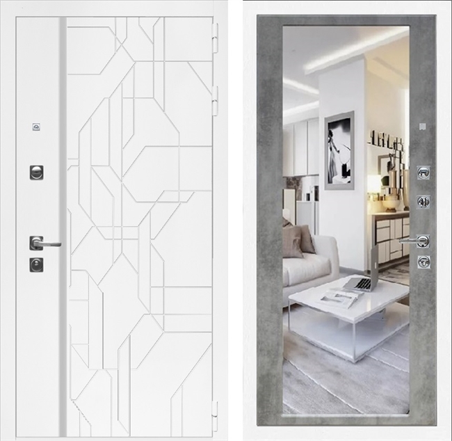 Входная дверь Интеко Верона Белый мат Бетон светлый - с зеркалом 49044