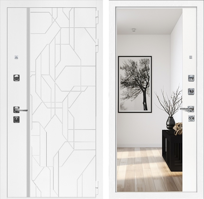 Входная дверь Интеко Верона Белый мат - с зеркалом панорама 49051