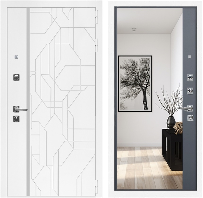 Входная дверь Интеко Верона Белый мат Графит - с зеркалом панорама 49053