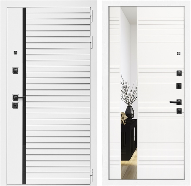 Входная дверь Интеко АГАТ БелаяБелая Сити Белый мат - с зеркалом 49070