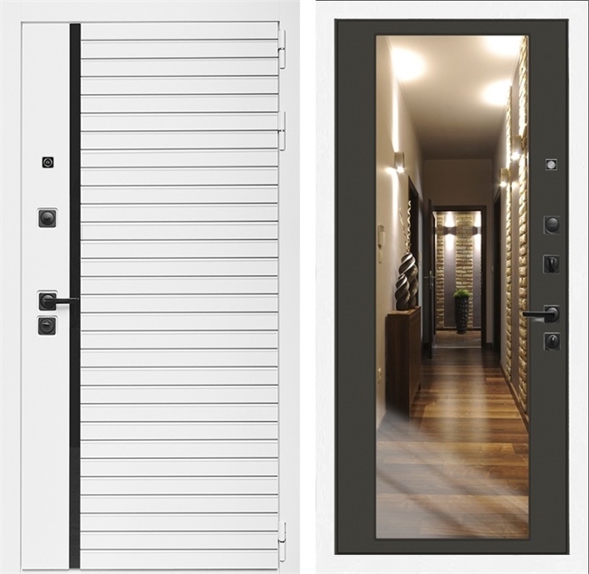 Входная дверь Интеко АГАТ БелаяБелая Венге - с зеркалом 49073