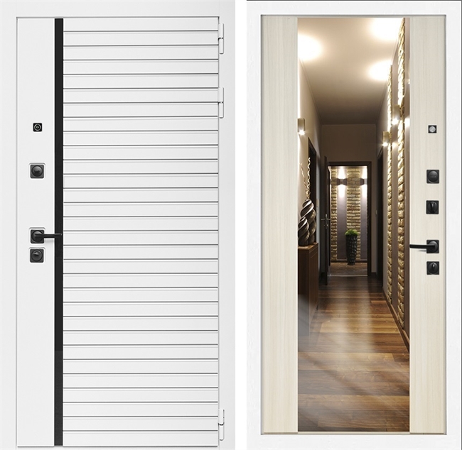 Входная дверь Интеко АГАТ БелаяБелая сб-16 Сандал белый - с зеркалом 49078