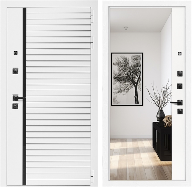 Входная дверь Интеко АГАТ БелаяБелая Белый мат - с зеркалом панорама 49079