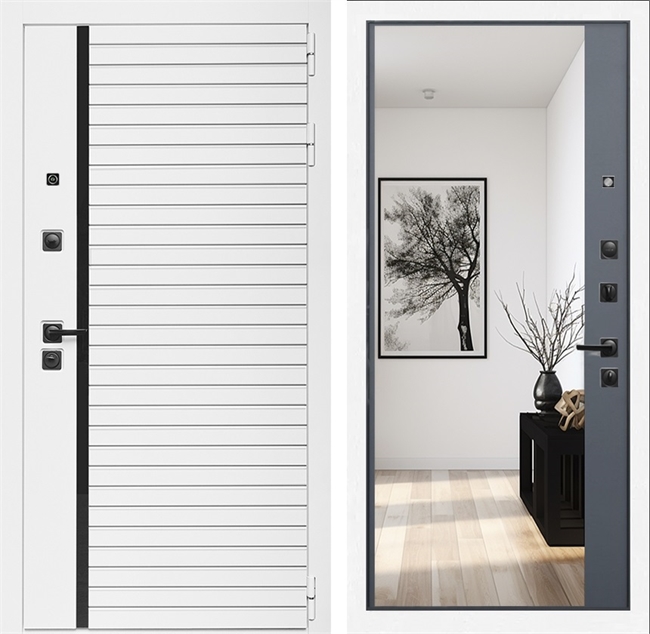 Входная дверь Интеко АГАТ БелаяБелая Графит - с зеркалом панорама 49081