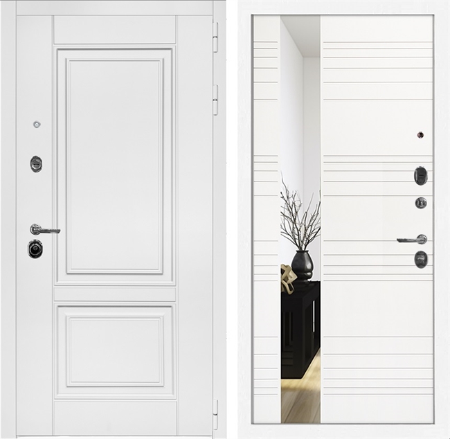 Входная дверь Интеко Афина Белая Сити Белый мат - с зеркалом 49091