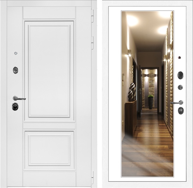 Входная дверь Интеко Афина Белая Белый мат - с зеркалом 49092