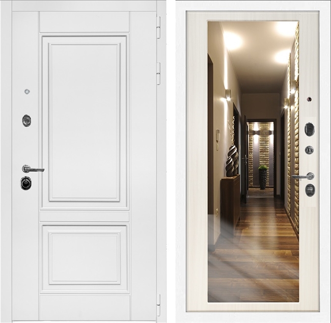 Входная дверь Интеко Афина Белая Сандал белый - с зеркалом 49095