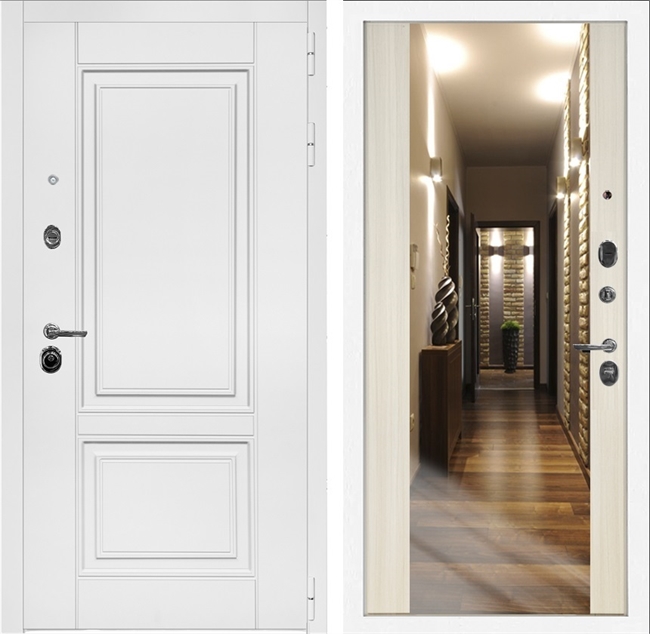 Входная дверь Интеко Афина Белая сб-16 Сандал белый - с зеркалом 49099