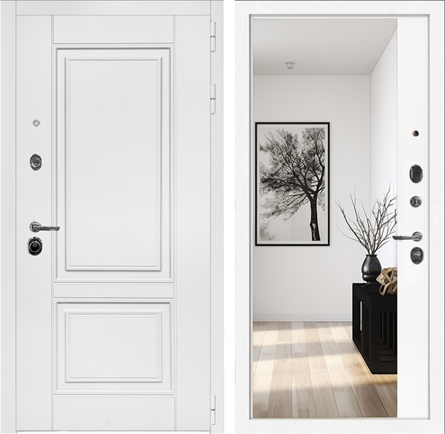 Входная дверь Интеко Афина Белая - с зеркалом панорама 49100