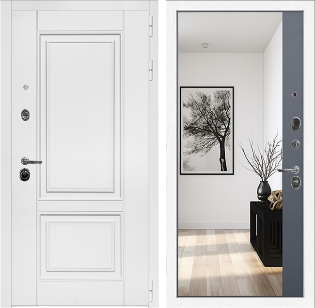 Входная дверь Интеко Афина Белая Графит - с зеркалом панорама 49102