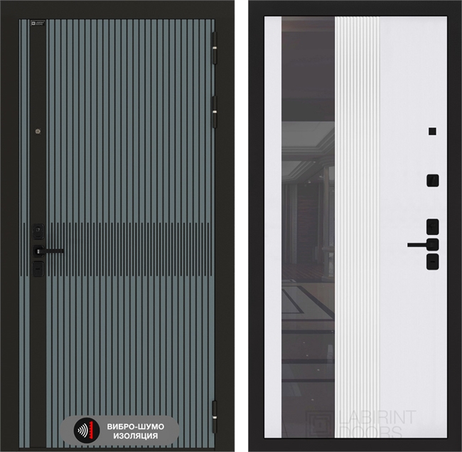 Входная дверь Лабиринт ISSIDA 32 – Зеркало тонированное – Белый рельеф софт 49110