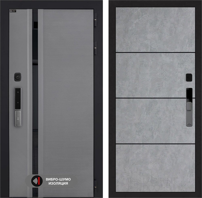 Входная дверь Пиано Смарт 2.0 панель 25 - Бетон светлый, черный молдинг 55453