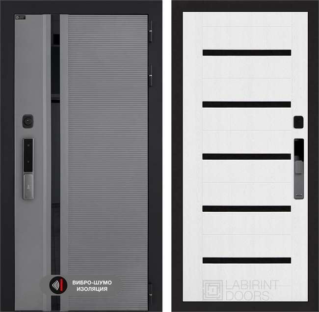 Входная дверь Пиано Смарт 2.0 панель 01 - Белое дерево, стекло черное 55457