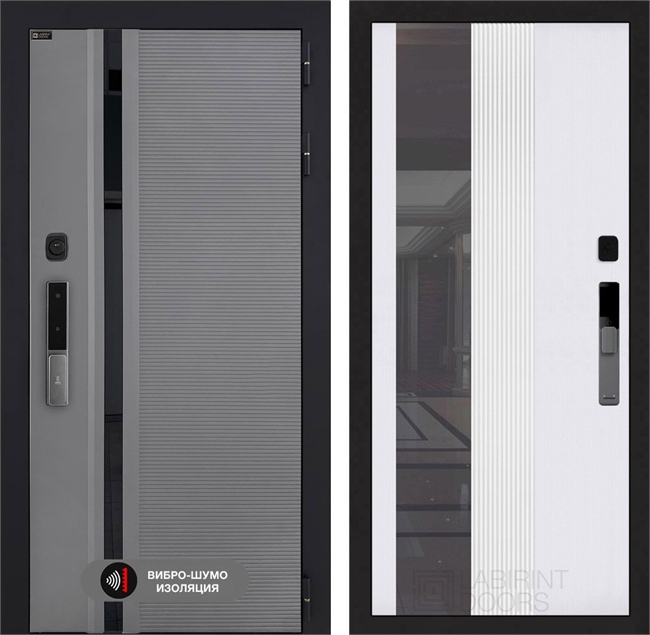 Входная дверь Пиано Смарт 2.0 с зеркалом (тонированным) 32 - Белый рельеф софт 55468