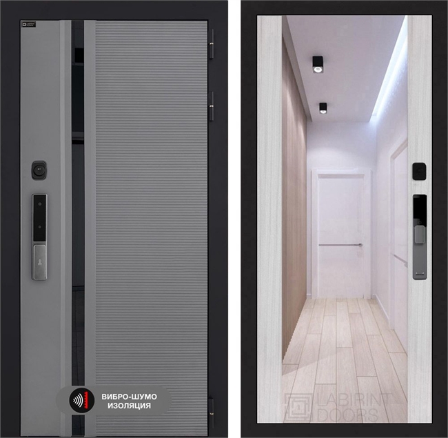 Входная дверь Пиано Смарт 2.0 с зеркалом Максимум - Сандал белый 55472