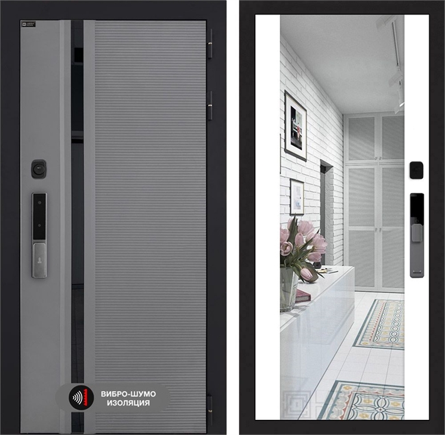 Входная дверь Пиано Смарт 2.0 с зеркалом Максимум - Белый софт 55475