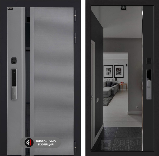 Входная дверь Пиано Смарт 2.0 с зеркалом Панорама - Черный кварц 55481