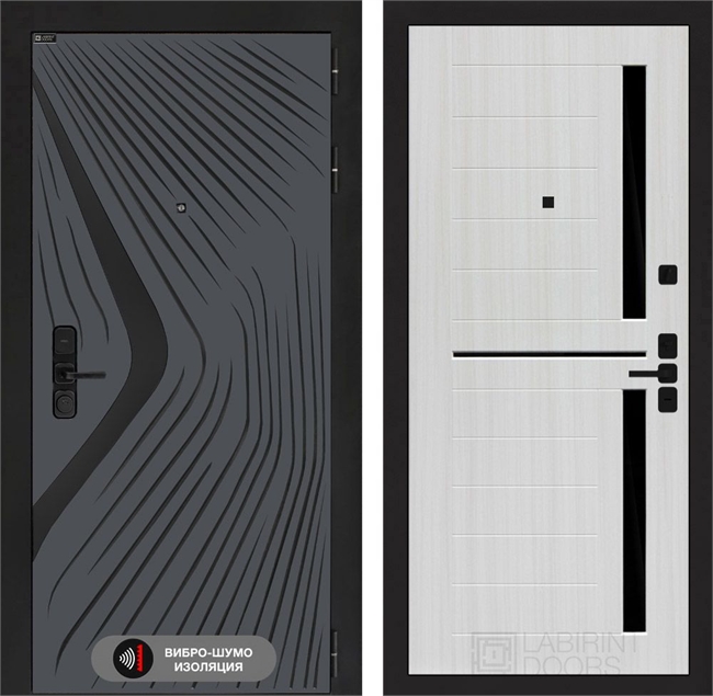 Входная дверь Лабиринт LEOLAB 02 - Сандал белый, стекло черное 55489