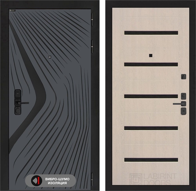 Входная дверь Лабиринт LEOLAB 01 - Беленый дуб, стекло черное 55523