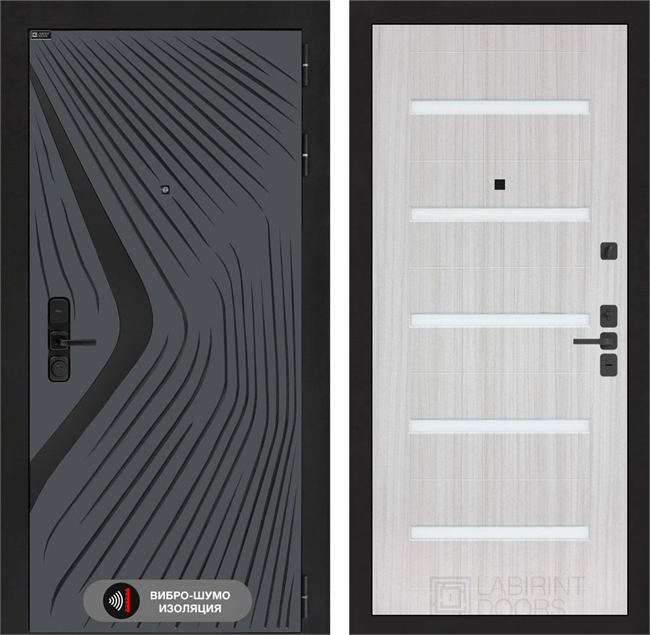 Входная дверь Лабиринт LEOLAB 01 - Сандал белый, стекло белое 55487