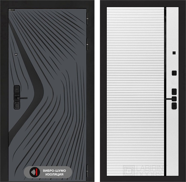 Входная дверь Лабиринт LEOLAB 22 - Белый софт, черная вставка 55490