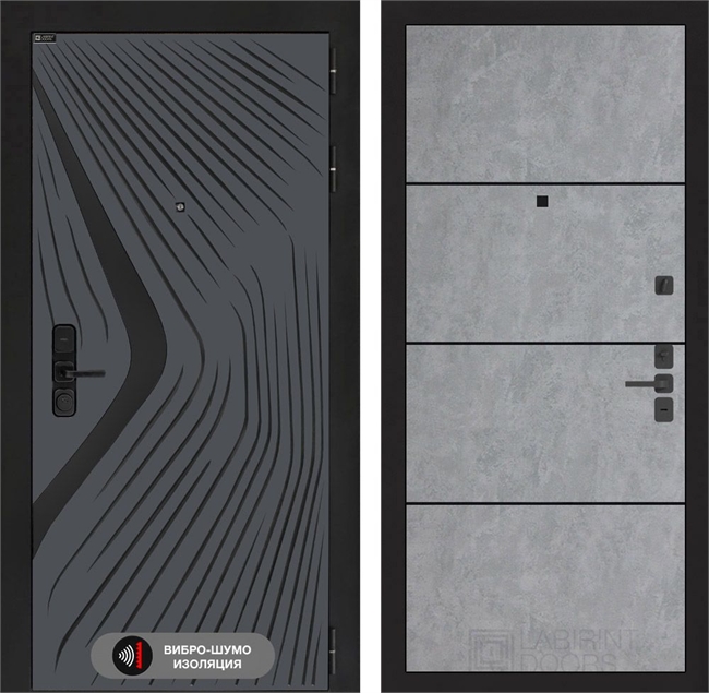Входная дверь Лабиринт Леолаб 25 - Бетон светлый, черный молдинг 55540