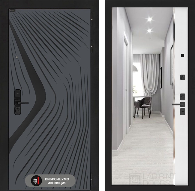 Входная дверь Лабиринт LEOLAB с зеркалом Панорама с тонировкой - Белый софт 55546