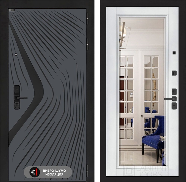 Входная дверь Лабиринт LEOLAB с Зеркалом Фацет - Белый софт 55501