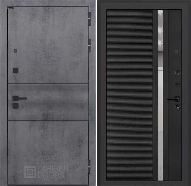 Входная дверь ИНФИНИТИ 31 - Черный кварц, зеркальная вставка с тонировкой 55556