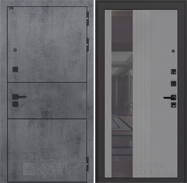 Входная дверь ИНФИНИТИ с Зеркалом 32 тонированным - Серый рельеф софт 55558