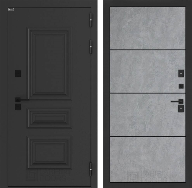 Входные двери Аляска лайт с терморазрывом 25 - Бетон светлый, черный молдинг 55594